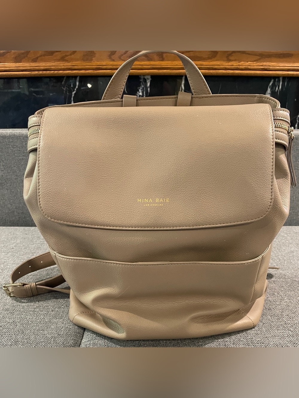 MINA BAIE Kinney Vegan Leather DIAPER BACKPACK color Sand
